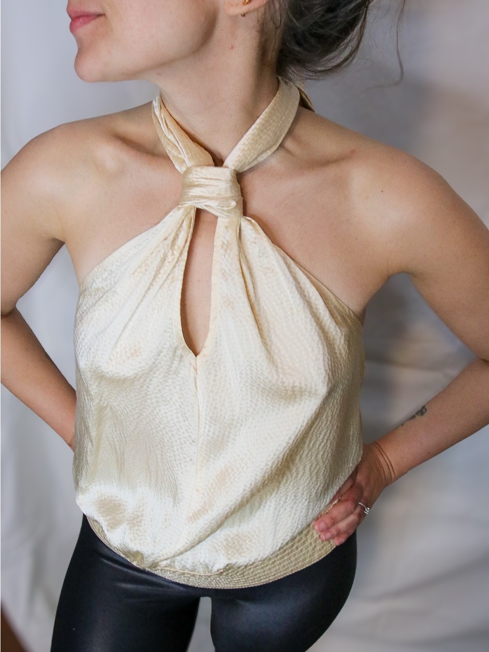 Vintage Tory Burch Silk Halter Top | Cream Knot Camisole | Sz 2